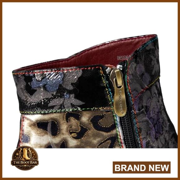 Floral Suede Ankle Booties with Velvet Accent, Side Zipper, Mid-Heel - Picture 7 of 7